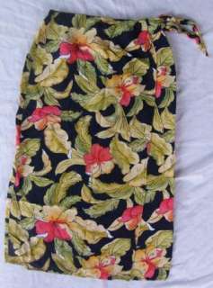 EUC Womens Talbots Petites Black Floral Linen Skirt 8  