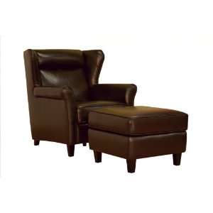  Dark Brown Leather Club Chair and Ottoman Set