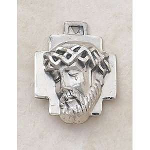 : Sterling Silver Head of Christ Medal Catholic Jesus Crown of Thorns 