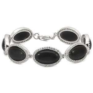  8 Inch Jet Black Synthetic Stone Sterling Silver Rhodium 