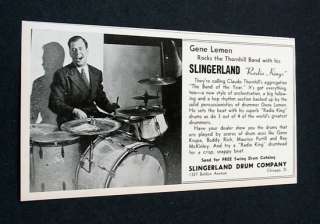 Slingerland Radio Kings Gene Lemen drum 1942 print Ad  
