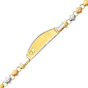 14K Tri Color Diamond Cut Stampato Oval ID Bracelet with Lobster Claw 