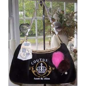 JUICY COUTURE BLACK VELOUR WITH GOLD LEATHER TRIM Handbag 