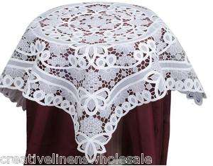 Lace & Embroidered Grape Tablecloth 36x36 Square White  