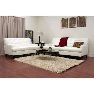  2pc Sofa and Loveseat Set with Tufted Top in White Leatherette 