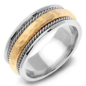   Hammered 14K Two Tone Gold Twisted Rope Wedding Band Ring Jewelry