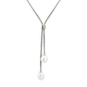   : Sterling silver freshwater cultured pearl lariat necklace: Jewelry