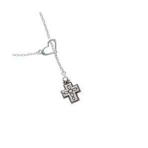   Antiqued Cross Heart Lariat Charm Necklace: Arts, Crafts & Sewing