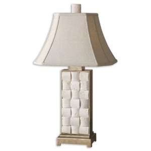  Lamp In Hand Carved Travertine Stone Inserts Silver Metal Surrounds