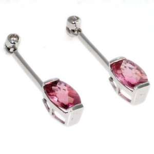  14K White Gold Pink Tourmaline & Diamond Earrings: Jewelry