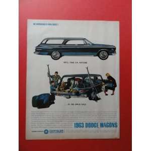  1963 Dodge Wagons,1963 print advertisement (family loading car 