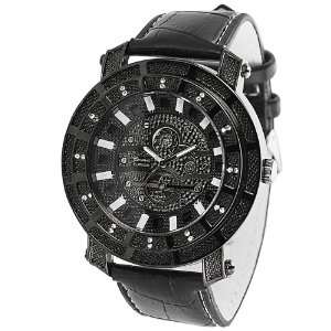   Designs Mens Rhinestone accented Genuine Leather Watch GP Designs