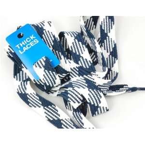  Shoe Laces Flat Thick   54 Inches Long   Plaid Blue (Navy 