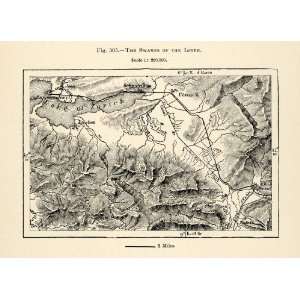 1882 Relief Line block Map Switzerland Swamps Linth Lake Zurich 