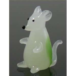  Mouse Figurine Opaque glass with Green patch on back 