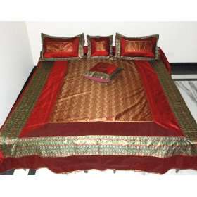  Silk bed sheet Bedspread with Golden Brocade Work