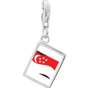  Pugster 925 Sterling Silver Singapore Flag Photo Rectangle 