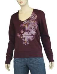   Brand Jeans Womens Heavenly Dragon V Neck Hoodie Maroon 7WD7321 6RY