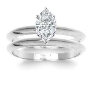  1.00 Total Carat Marquise Cut Diamond Solitaire Bridal Set 