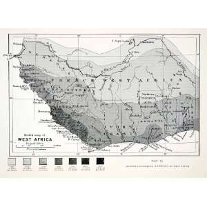  1906 Lithograph Antique Map West Africa Rainfall Monrovia 