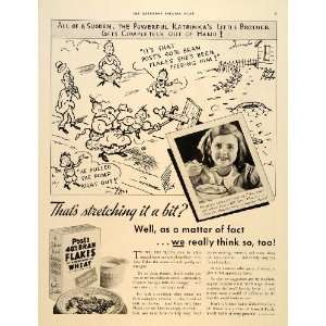  1934 Ad Post Cereal Bran Flakes Box Wheat Girl Cartoon 