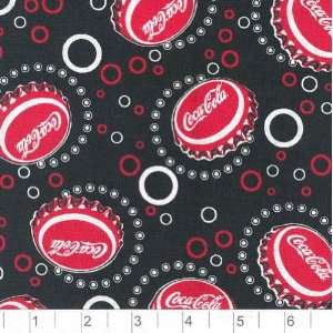  45 Wide Coca Cola Bottle Tops Black Fabric By The Yard 