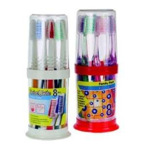  New   8 Pk Family Pack Toothbrushes In Canister Case Pack 