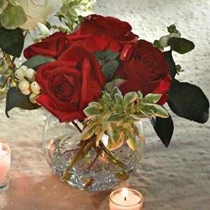  Red Rose Centerpiece in Round Vase: Home & Kitchen