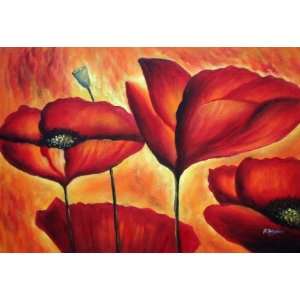 Fire Red Flowers In Yellow And Red Background Oil Painting 
