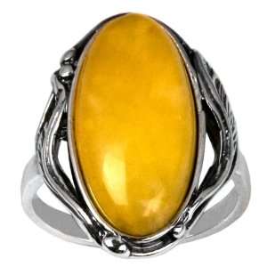 Baltic Butterscotch Color Amber Sterling Silver Oval Classic Ring 