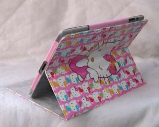 Hello Kitty leather case cover stand iPad2 pink cartoon 4 accessory 