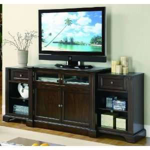  TV Stand with Slide Out End Units in Rich Brown Finish 