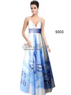   Spaghetti Straps Blue Printed Popular Formal Gown Dress 09303BL  