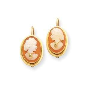  14k Yellow Gold Shell Cameo w/Diamond Earrings Jewelry