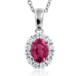 Natural Ruby and Diamond Necklace in 14k White Gold (G, SI2, 1.40 cttw 