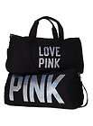 Victorias Secret Bling PINK Sequin Travel Overnight Duffle Bag Black 