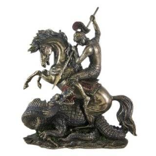   St GEORGE SLAYING THE DRAGON Real Bronze Powder Cast Statue Sculpture