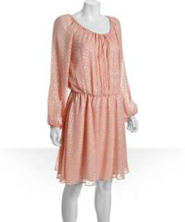 Halston Heritage bisque polka dot silk chiffon peasant dress