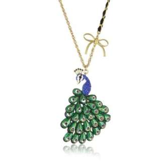 Betsey Johnson Asian Jungle Peacock Pendant Necklace   designer 