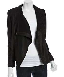 Elie Tahari black lambskin leather Vanessa draped jacket   