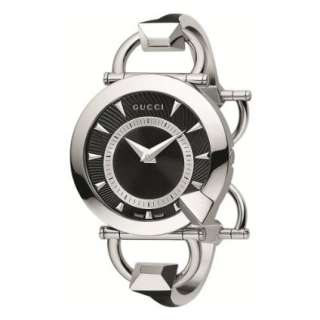 Gucci Womens YA122509 Chiodo Steel Bangle Black Helical Dial Watch 