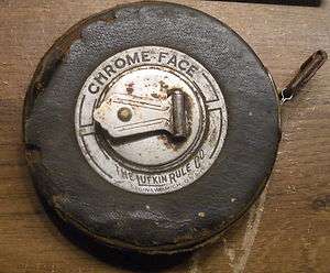Antique 50 foot Chrome Faced Lufkin Rule, Leather bound Case Saginaw 