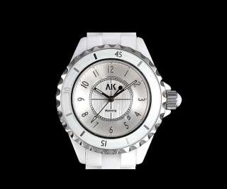AK Homme White Ceramics Scratchproof Stainless Steel Case Womens Wrist 