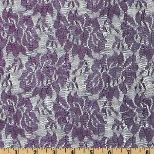  56 Wide Lace Flowers Purple/Black Fabric By The Yard 