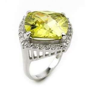  LARGE PERIDOT COLOR CUBIC ZIRCONIA RING, 6 Jewelry