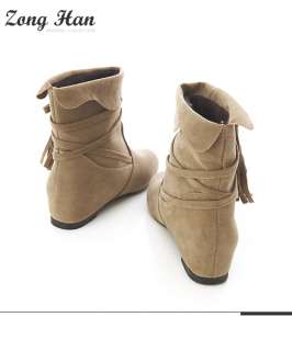   Tassel Faux Suede Flat Ankle Boots in Brwon Camel Black Color  