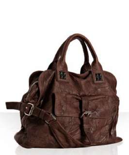 style #306740501 brown wrinkled leather Crystal Pyramid Kings tote