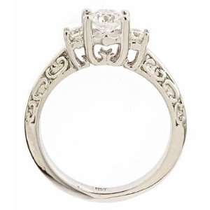 Certified Three Stone Round Diamond Filigree Engagement Ring 14K White 
