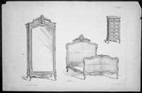 1875 Original Antique Print of French Bedroom Furniture  