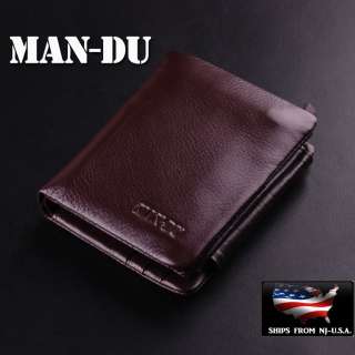   Mens Trifold Genuine Soft Leather Bordeaux Wallet Purse MAN DU  